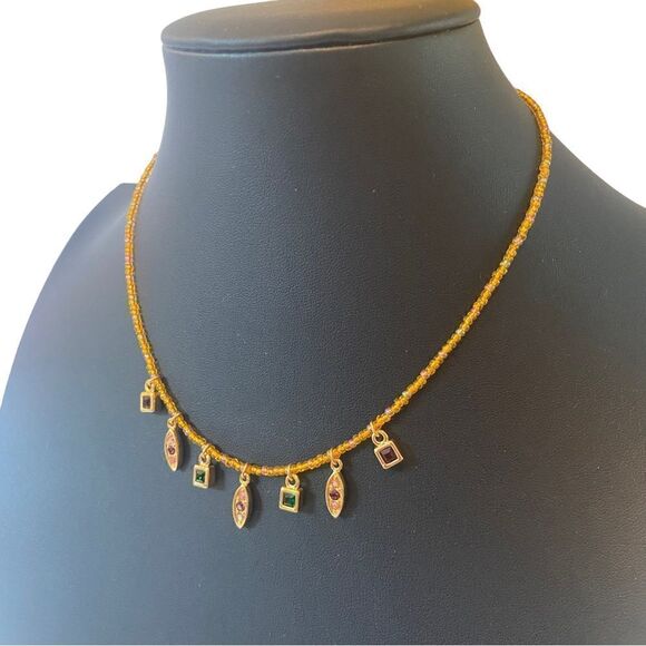 Anne Klein Jeweled Necklace on Gold Toned Beaded Chain. - Picture 3 of 5